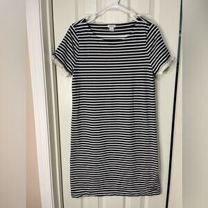 J Crew Blue White Stripe Cotton Breton Preppy Shirt Dress Ruffle Sleeve size M